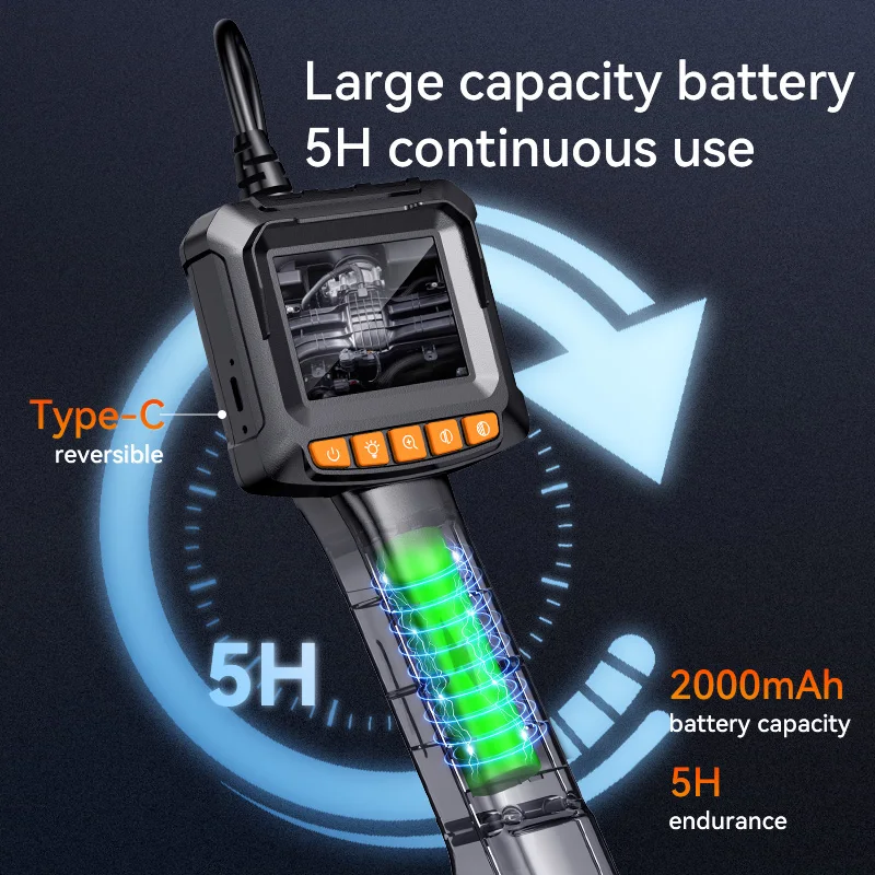Automotive Inspect Camera Repair Tools IP67 Waterproof 2MP 8LED Portable Rigid Pipe Sewer Borescope 2.4Inch Industrial Endoscope