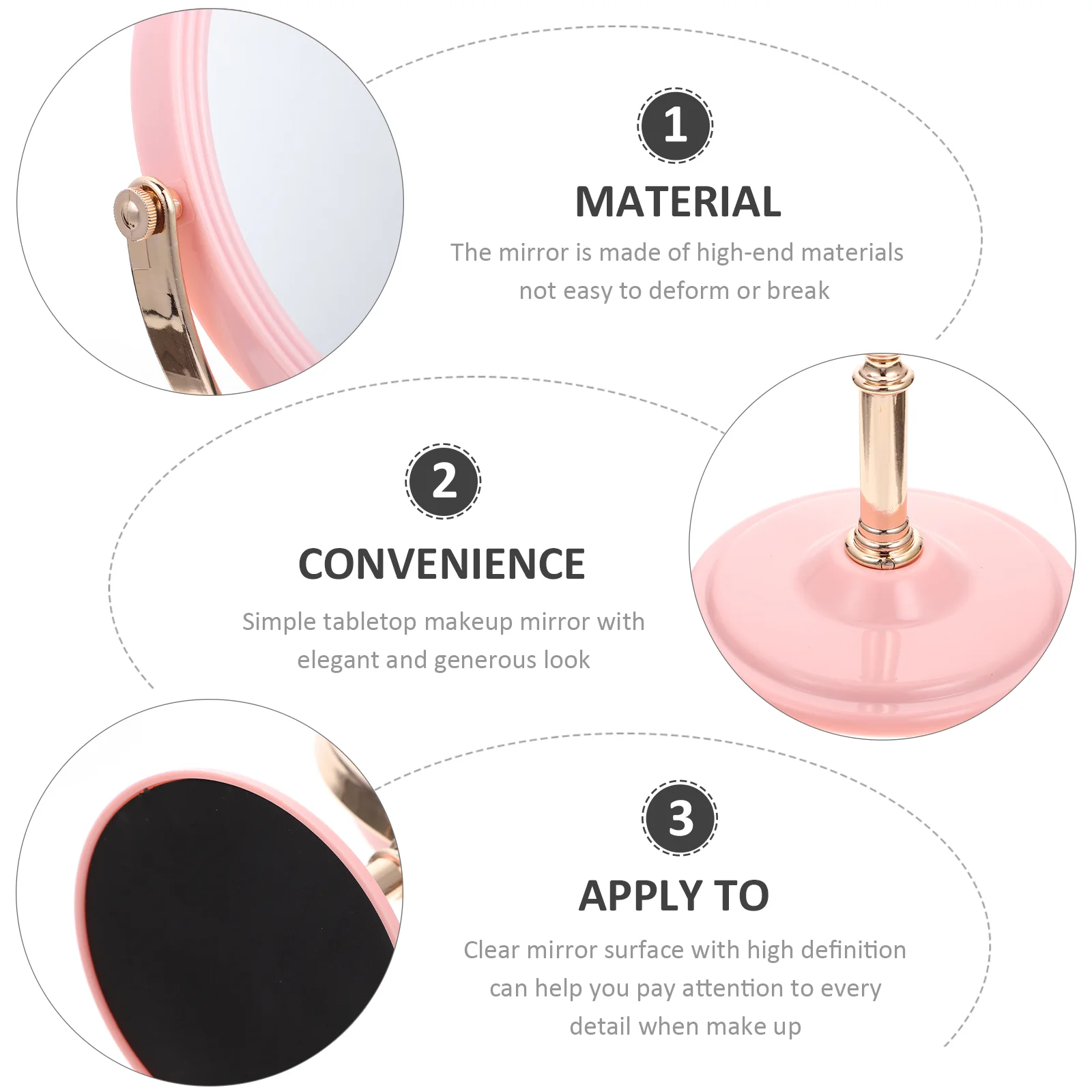 Double Sided Vanity Mirror Dressing Makeup Home Household Gold Plated Plastic Round Modeling Wear-resistant Desk Travel