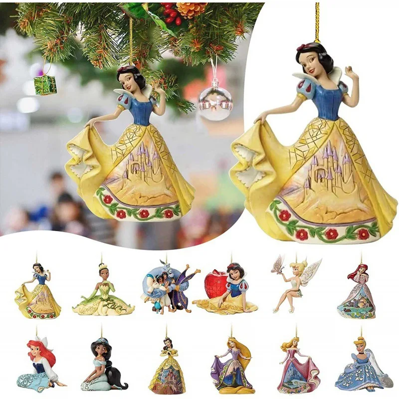 1pcs Disney Princess Series Christmas Tree Ornaments Cinderella Snow White Mermaid Birthday Party Acrylic Pendant Decor Supplies