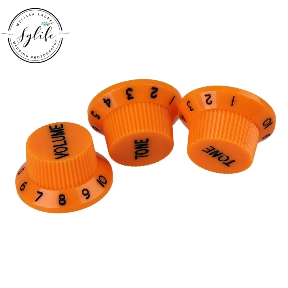 3 x 5.5mm Dia Hole 1 Volume 2 Tone Electric Guitar Bell Hat Knobs Plastic Orange