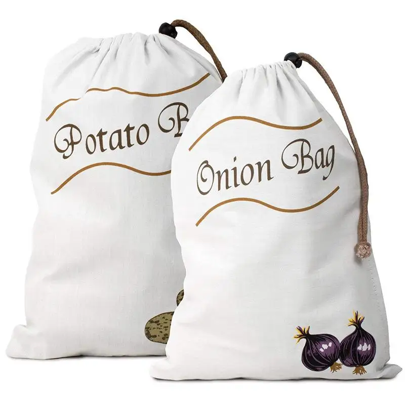 

Potato Onion Storage Bag Keep Fresh Vegetable Fruit Organizer Drawstring Canvas Bags Reusable Sacks Holds Keeper Large Capacity