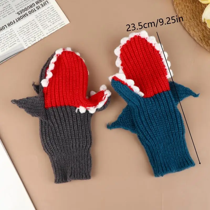 قفازات ساحرة مسلية على شكل سمكة قرش مخيطة، قفازات شتوية دافئة كرتونية، مثالية لعيد الميلاد، الوقاية من البرد