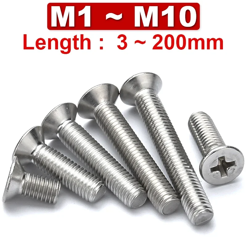 

304 Stainless Steel Lengthen Cross Countersunk Head Screw KM Flat Head Machine Tooth Phillips Small Bolt M3 M3.5 M4 M5 M6 M8 M10