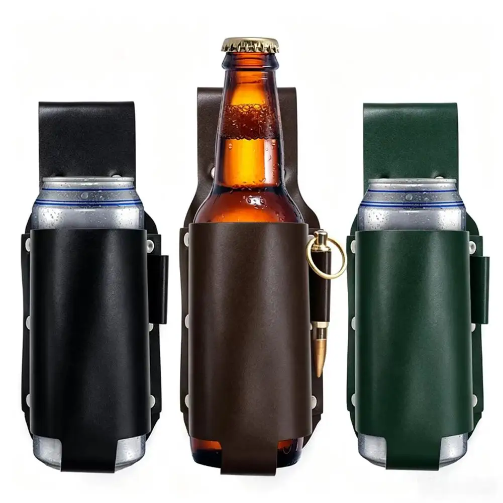 PU Leather Beer Bottle Holder Beer Waist Belt Holster for BBQ, Camping & Festival, Cowboy Accessories for Men, Beer Lovers Gift