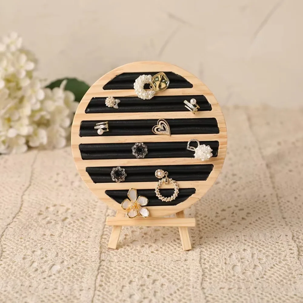 

Round Shape Jewelry Display Rack Velvet Lining Storage Tray Ring Earring Holder Wooden Necklace Bracelet Jewelry Organizer