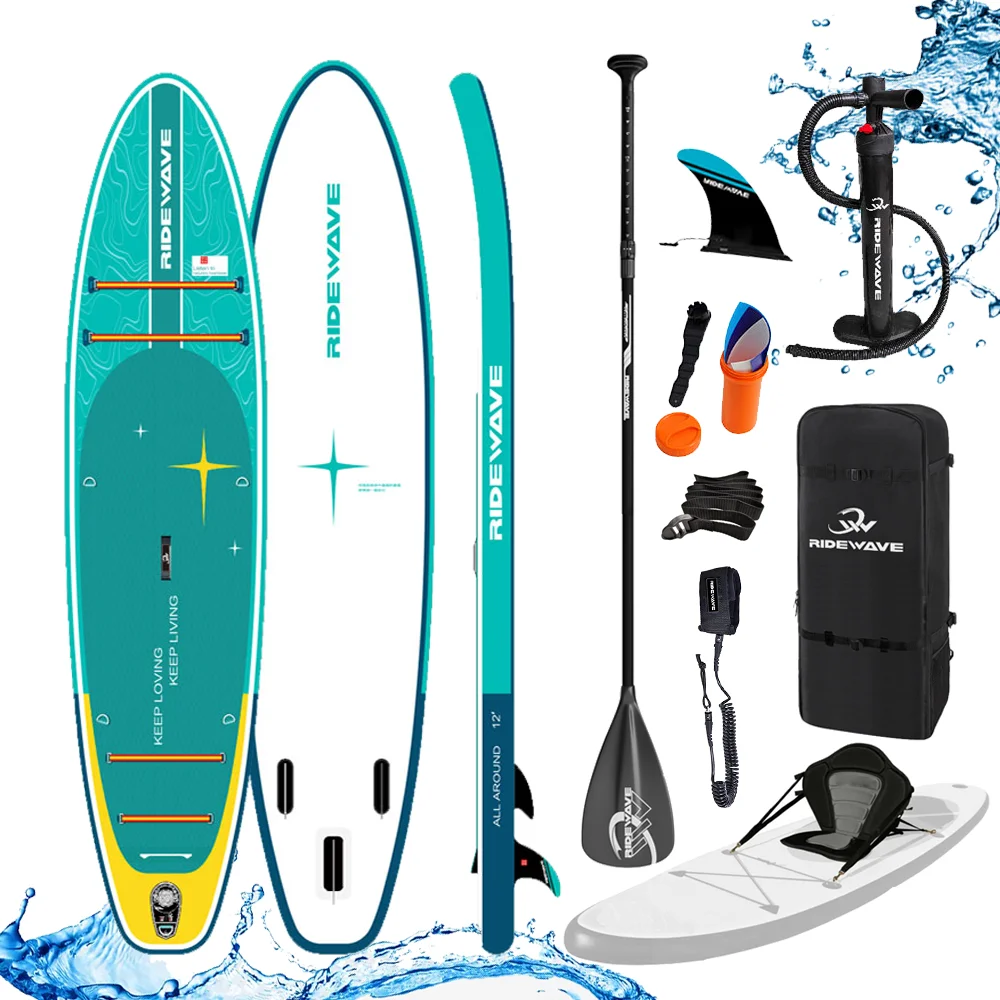 

Luxury Wood Grain Inflatable Stand up Paddle Board 10'8" ISUP Surfboard With Carbon Paddle OEM Paddleboard SUP