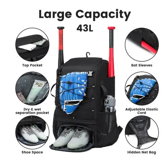 43L Men American baseball backpack shoulder bag outdoor squash equipment training storage bag youth adult men and women Backpack