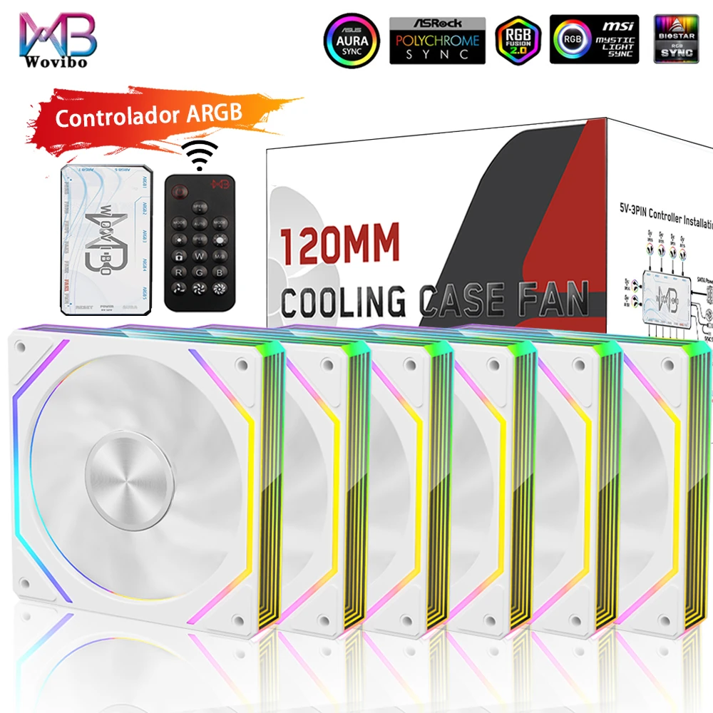 Wovibo PC ventilateur de refroidissement 120mm ordinateur ARGB infini miroir PWM 4Pin 5V 3Pin 12cm ventilateurs synchronisation
