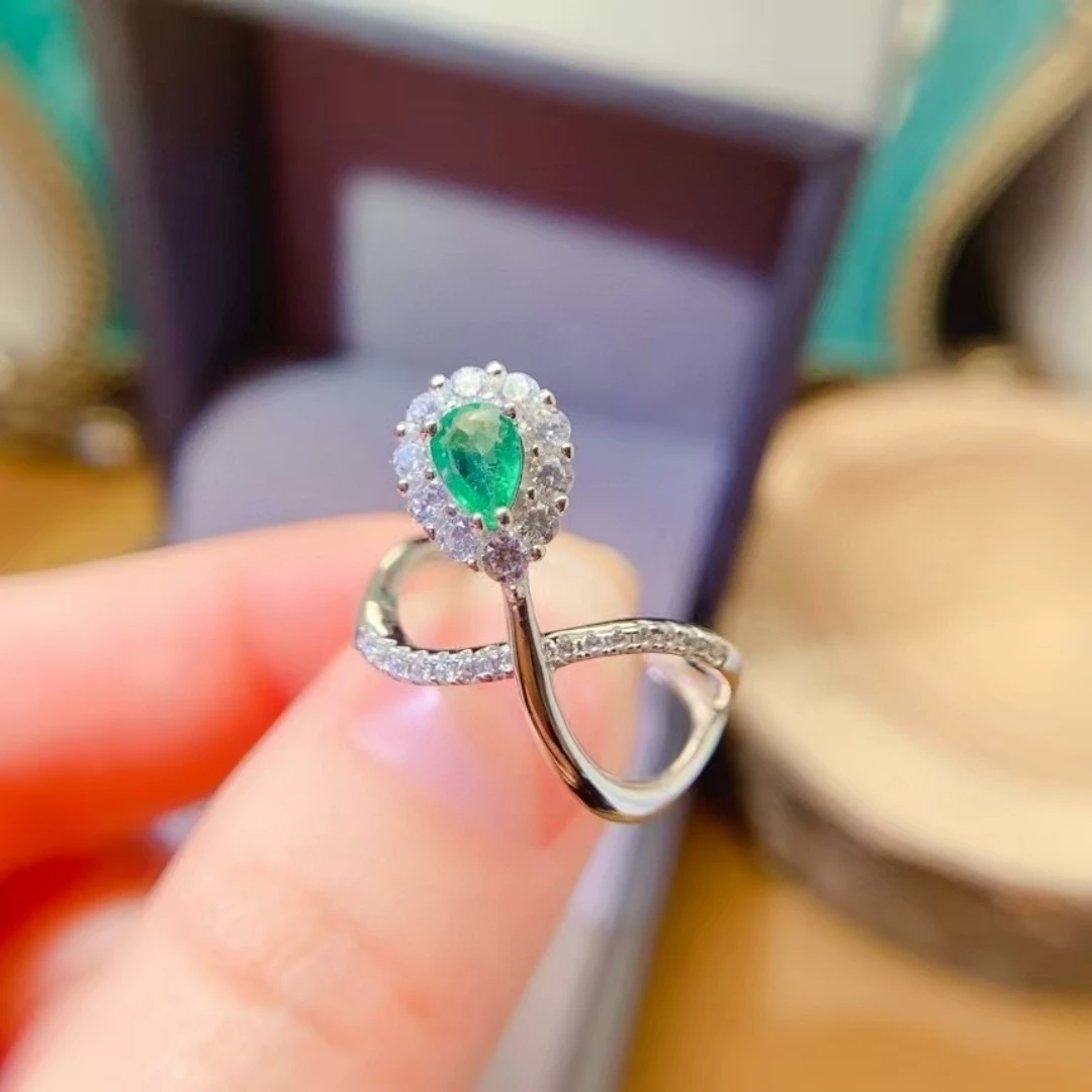 KJJEAXCMY Premium Natural Emerald Ring S925 Sterling Silver Lustrous Elegant Simple Design High-End Jewelry Bestseller Gift