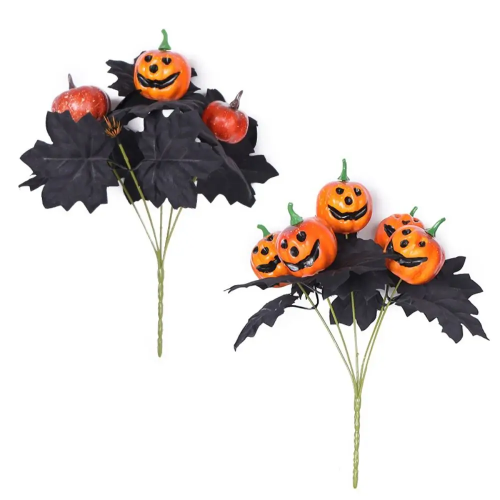 Multi-purpose Black Artificial Flowers Bouquet Realistic Unique Halloween Pumpkins Branch No Fading Simulation Maple Leaf Table