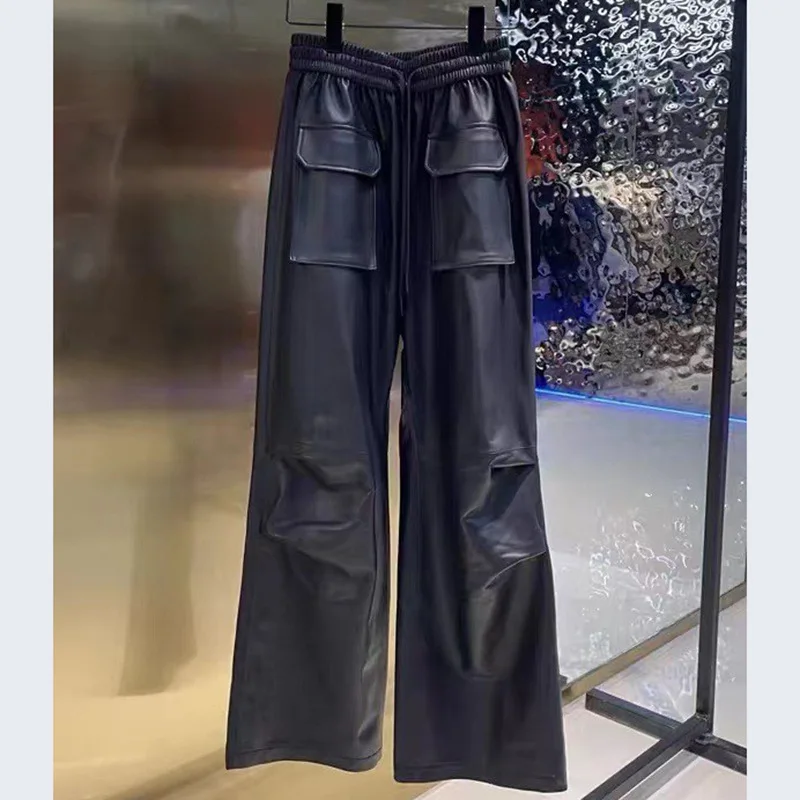 2024 Spring and Autumn Fashion European Edition Trendy Products~Genuine leather sheepskin~Straight leg pants~Leather pants for