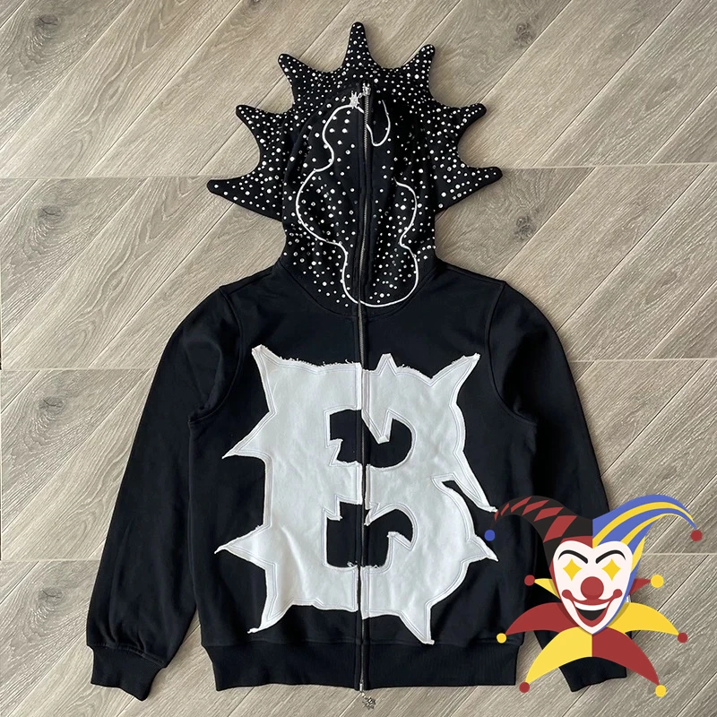 Glo Gang BLUTO CROWN BODY BAG Embroidered Rhinestone Zipper Hoodie Men Women Casual Vintage Hooded