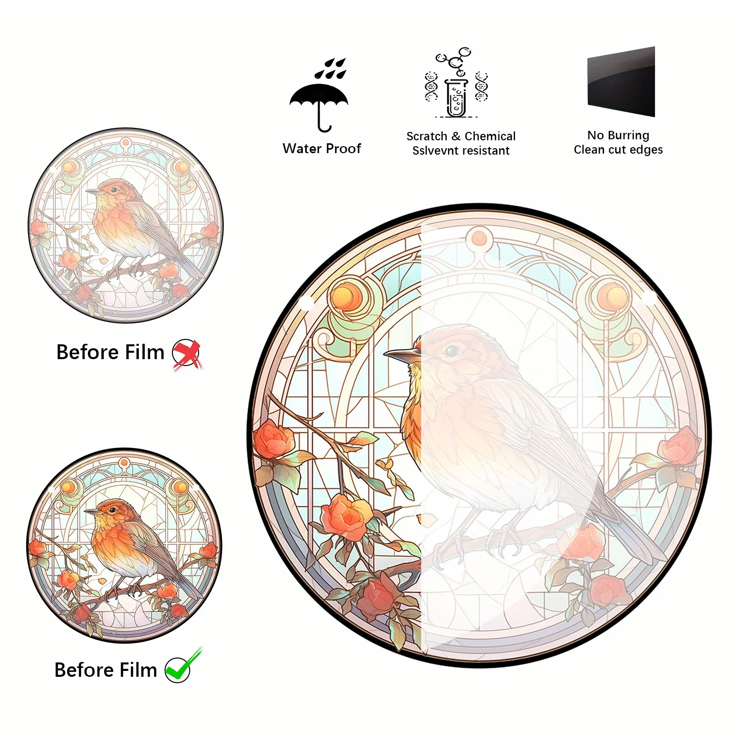 1pc Animal Series Cute Bird Suncatcher Stained Window Hanging Acrylic Round Wreath Sign Yard Garden Home Room Decoration