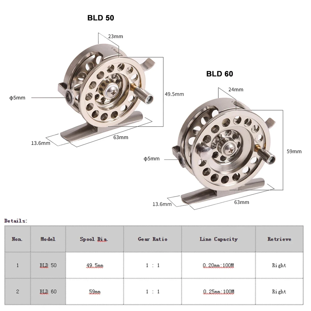 Full Aluminum Ice Fishing Reel Right Hand V-shape Flying Wheel 50mm 60mm Fly Winter Fishing Reels Gear Ratio 1:1 For Outdoor