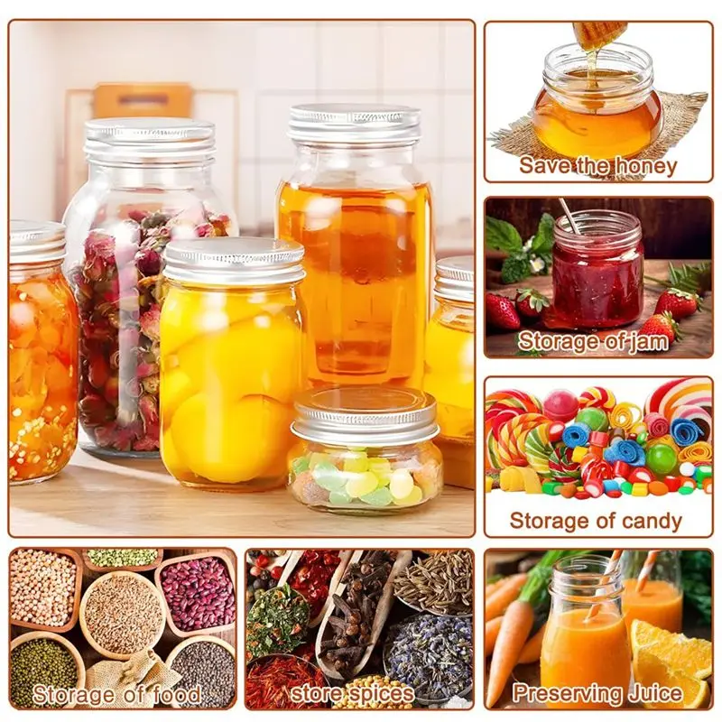DT39 48 PCS Regular Mouth Mason Jar Lids and Rings, Reusable Leakproof Canning Lids with Silicone Seals
