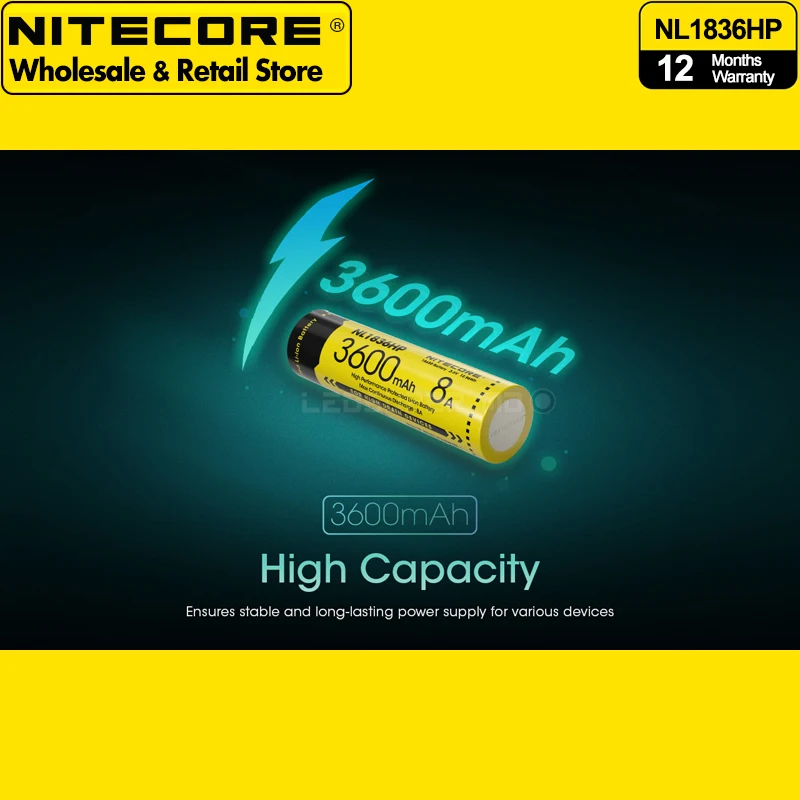 High Performance NITECORE NL1836HP 3600mAh 8A Protected Rechargeable Li-ion Battery 18650 by CE certified