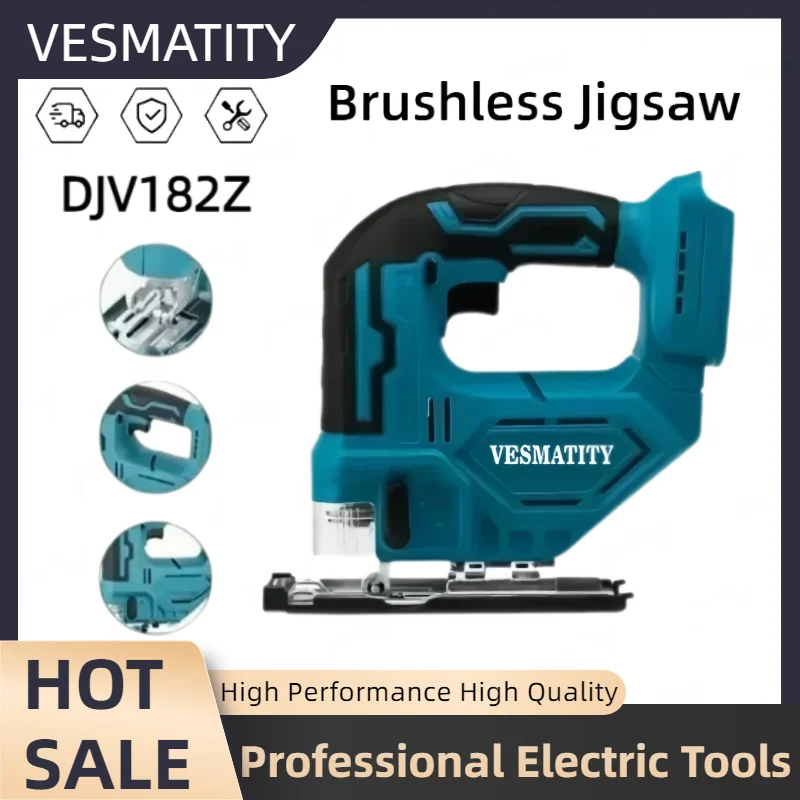 DJV182Z 340W Brushless Jigsaw with Saw Blade Cordless Barrel Handle Portable Carpenter Power Tool For Makita Battery