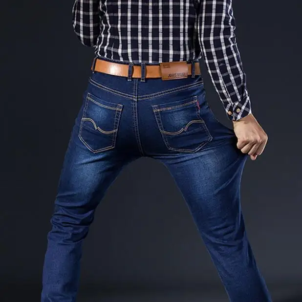 

Мужские джинсы свободного кроя с высокой талией, эластичные, прямые, из хлопкового денима, для осени и зимы, повседневные, деловые