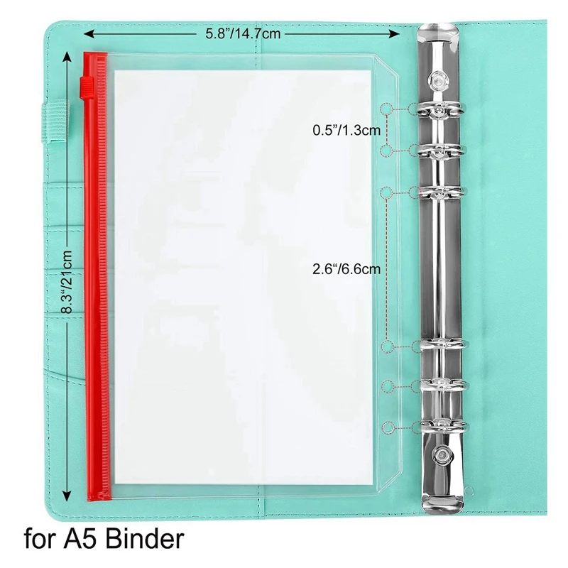Hot TTKK 24PCS Binder Pockets A5 Size 6 Holes Zipper Binder Pouch Folders For 6-Ring Notebook Binder Loose Leaf Bags
