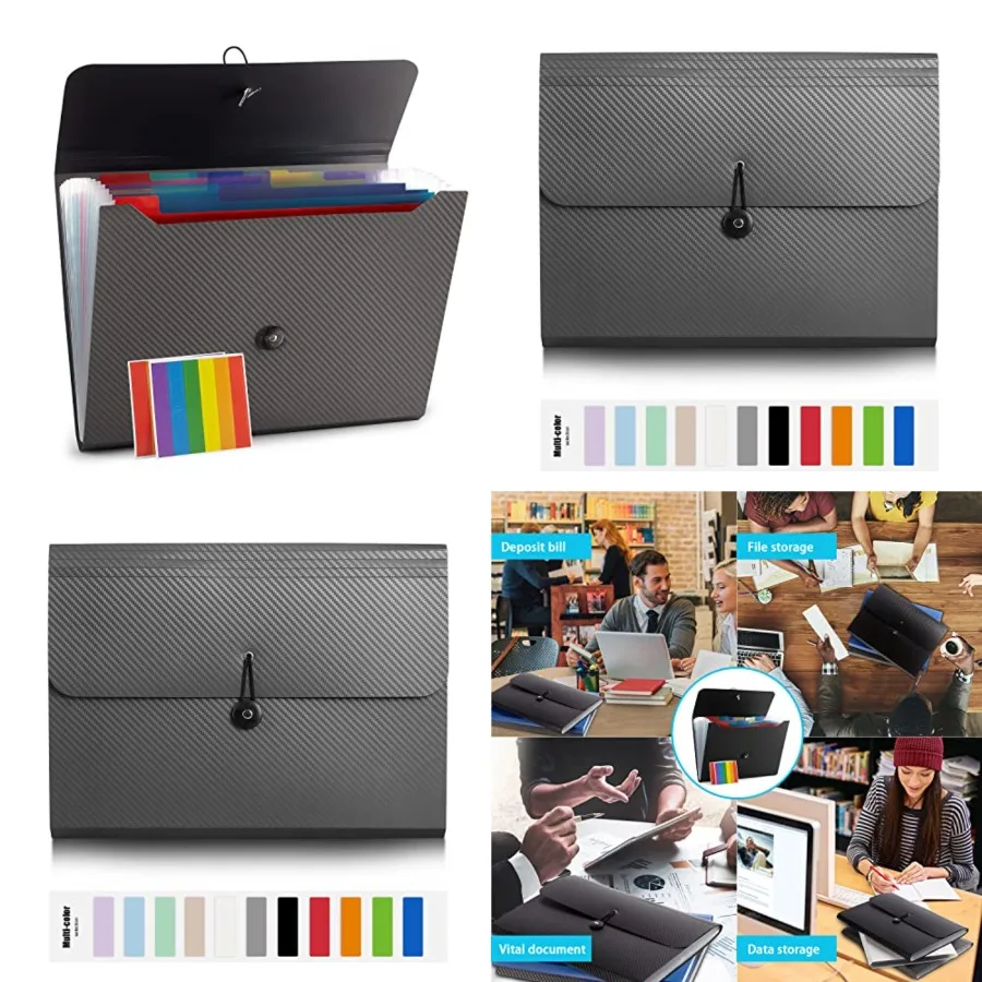

Расширяющаяся папка-органайзер для файлов с 13 карманами серого цвета. Эстетическая папка-органайзер для бумаги для эффективного управления документами.