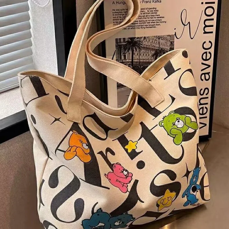 Bolsa de ombro de lona feminina, bolsa de grande capacidade, múmia impressa que tudo corresponde, bolsa de compras portátil para estudante