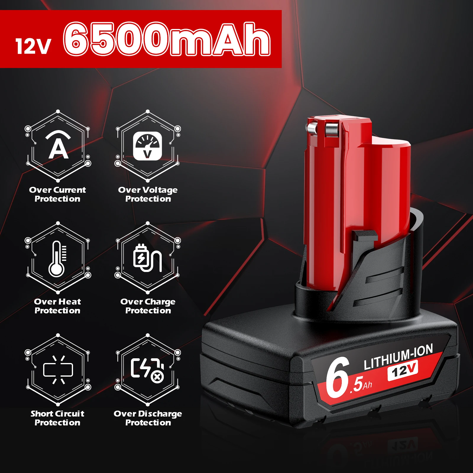 بطارية ليثيوم أيون 6.5Ah 12V لأدوات الطاقة ميلووكي M12 48-11-2401، 48-11-2402، 48-11-2411، 48-11-2412، 48-11-2440، 48-11-2460