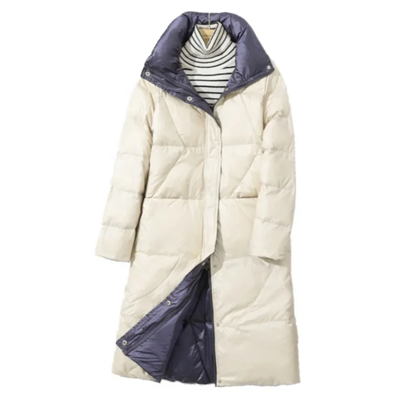 Winter 2024 New Double Wear Light Down Jacket Women's Middle School Long Korean Slim White Duck