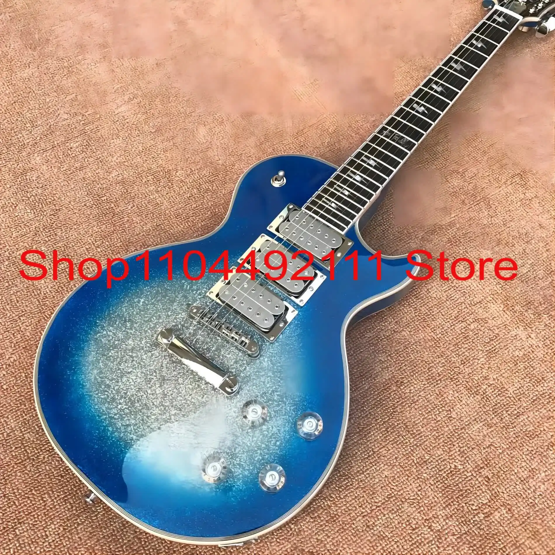 قضيب تروس مرآة جيتار كهربائي كبير لامع باللون الأزرق الفضي، 3 التقاطات بغطاء من الكروم، موالفات جروفر، 2112