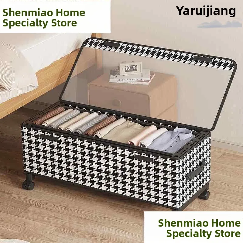 

Large Capacity Underbed Storage Box with Wheels Dustproof Transparent Home Organization Clothing Storage Box Modern Style