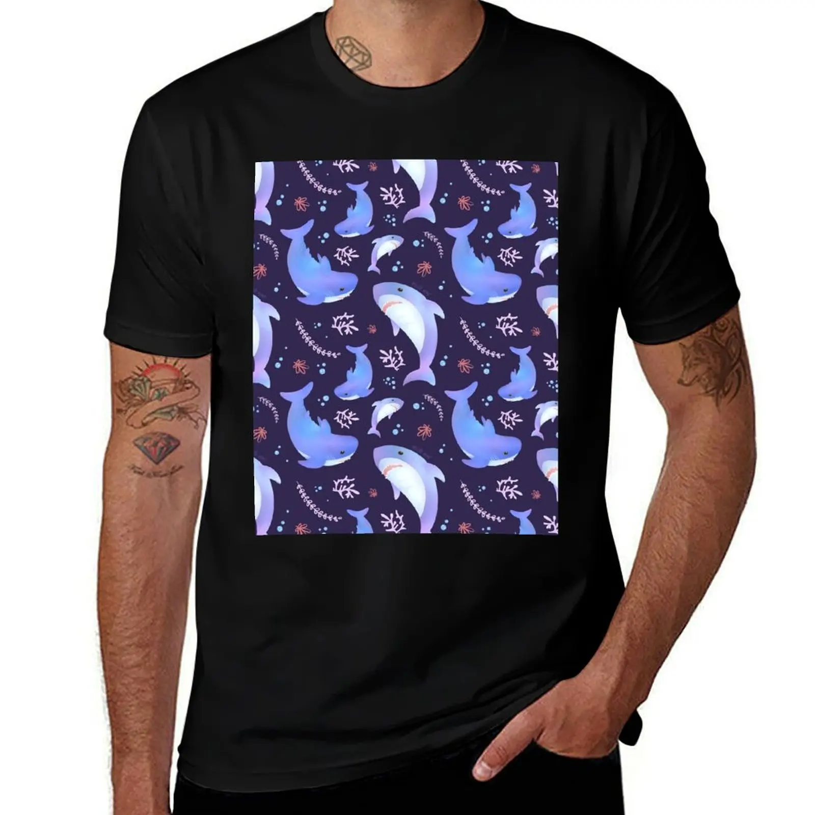 Brucie Blahaj shark under the sea pattern T-Shirt Casual Breathable Short Sleeve Top
