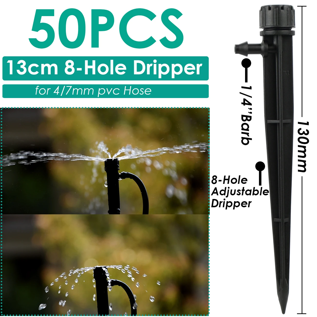 SPRYCLE 50PCS Garden 360 Degree Adjustable Sprinkler Watering Drip Irrigation Dripper Nozzles w/ Stake 4/7mm Hose Greenhouse