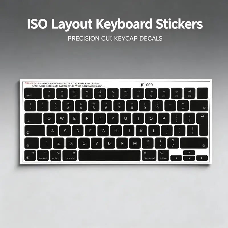 Naklejki transferowe na klawisze klawiatury w układzie ISO, naklejki z literami językowymi do wymiany klawiszy na MacBooku i laptopie, bez pozostałości. — zdjęcie produktu 4