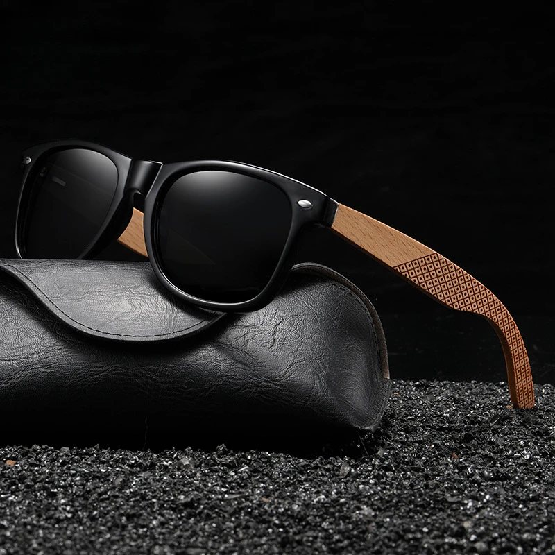 7062 Bamboo wood glasses Sand Black Frame Beech Radium Pattern Leg Retro Polarized Sunglasses