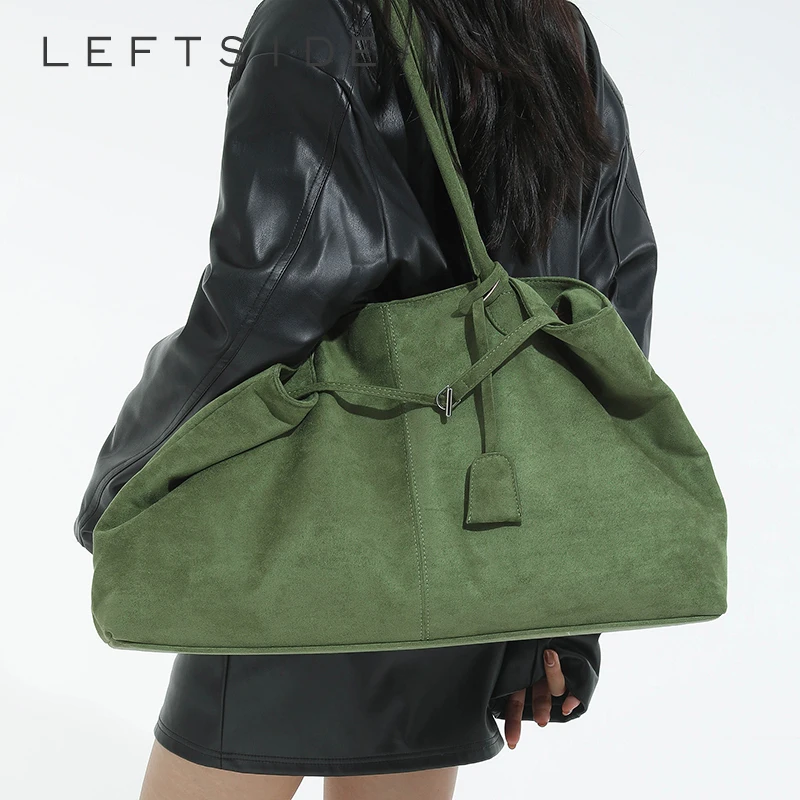 

LEFTSIDE Large Capacity Suede Fabric Simple Tote Bag for Women Shoulder Bags 2025 Designer Luxury Brand Handbags and Purses