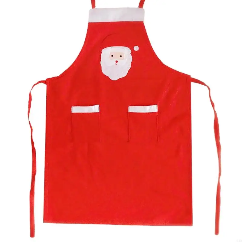 

652F Santa Apron Cooking Aprons Christmas Apron Waitress Apron with 2 Pockets Kitchen Apron for Girls Boy Women Man