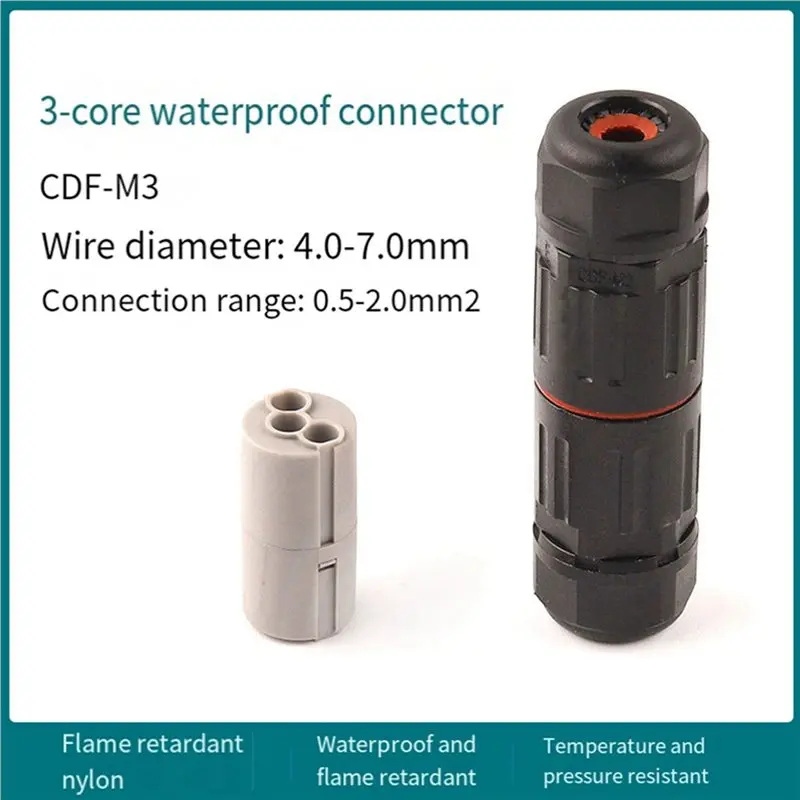 A01F-50PCS IP68 Electrical Waterproof Connector Wire Cable 3 Pin Outdoor Hard Wire Quick Push-In Conductor Terminal Connector