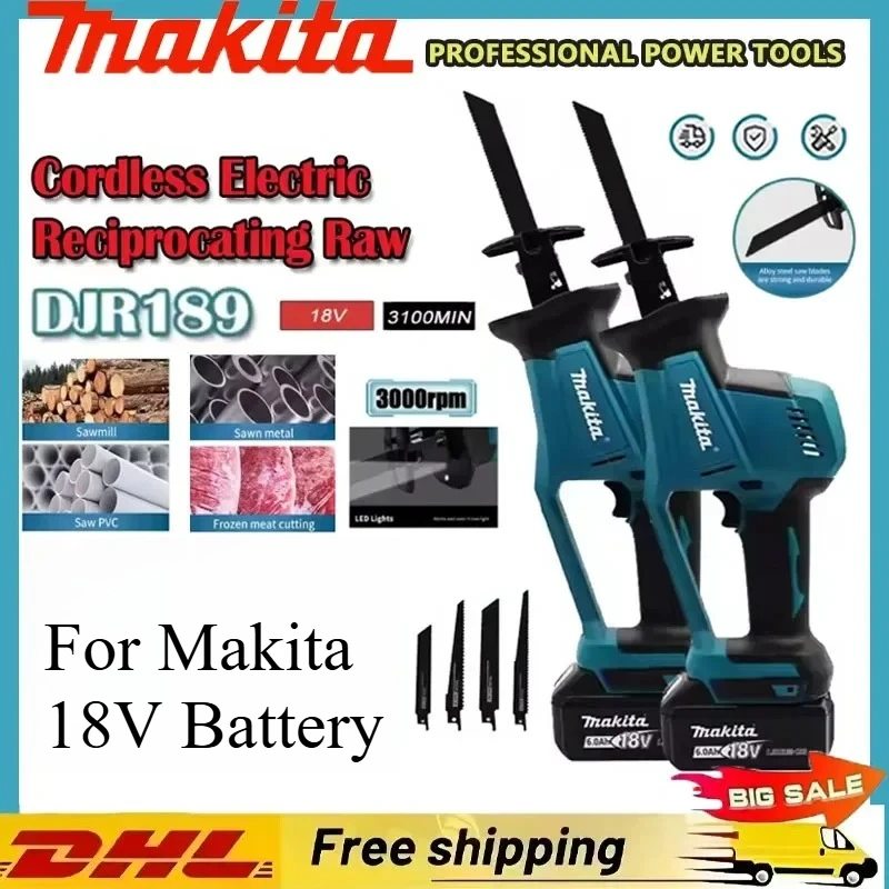 

Makita DJR189 Cordless Rechargeable Wood Metal Cutting Saw Brushless Electric Reciprocating Saw Portable Power Tools 18V