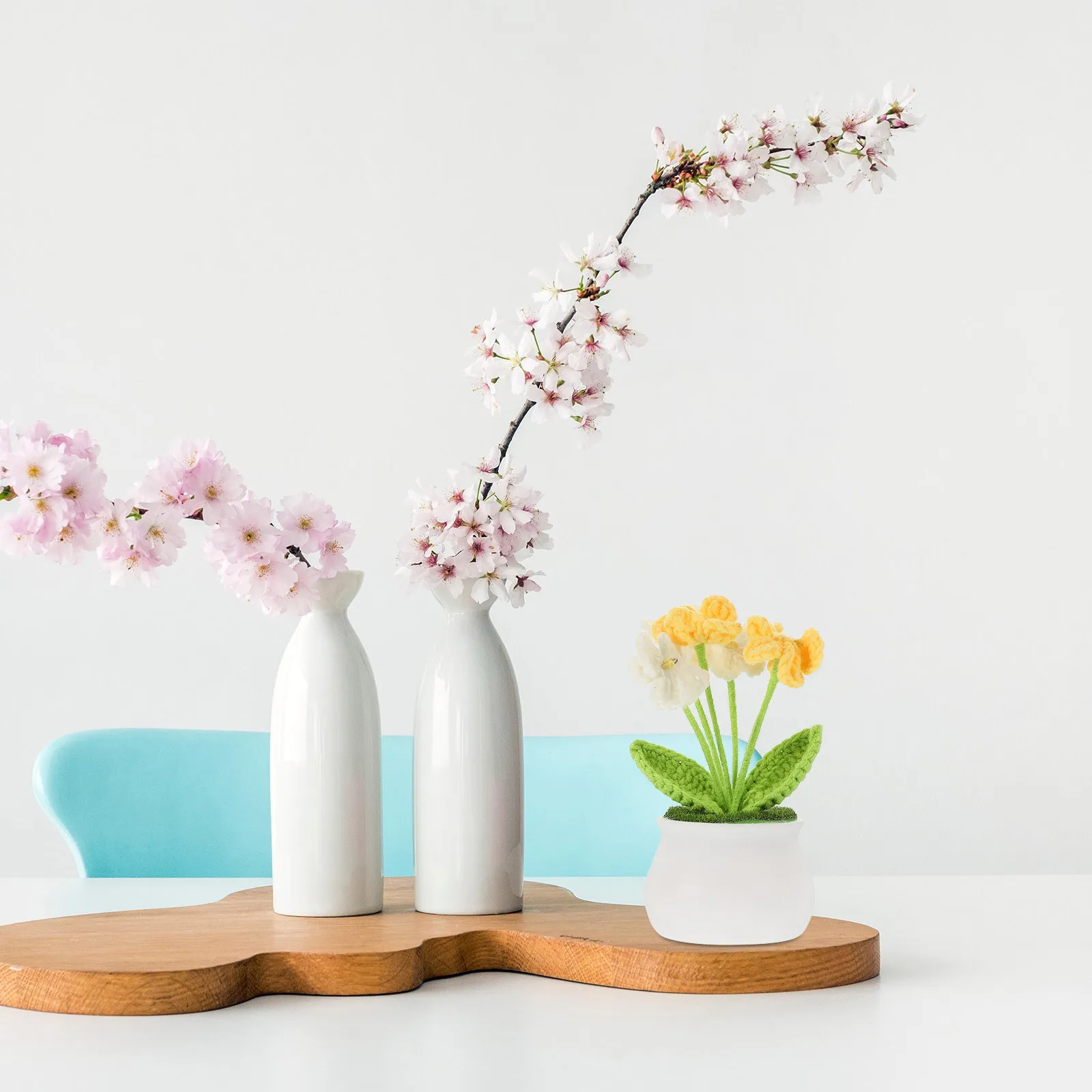 

Handmade Wool Crochet Flower Bonsai Decor For Desktop Home Car Office Table Potted Crochet Flower Artificial Plants