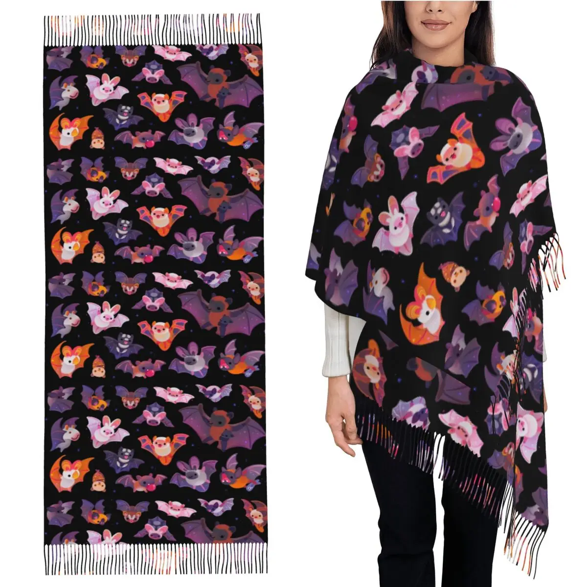 

Bat - Dark Scarf Tassel Scarves for Women Soft Warm Shawls and Wraps Long Fall Winter Shawl Wrap