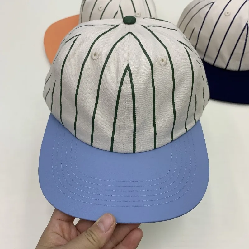 Boné de beisebol casual listrado com logotipo personalizado, tendência de rua, masculino e feminino, simples, cabeça grande, guarda-sol, borda plana ajustável, chapéu de hip hop