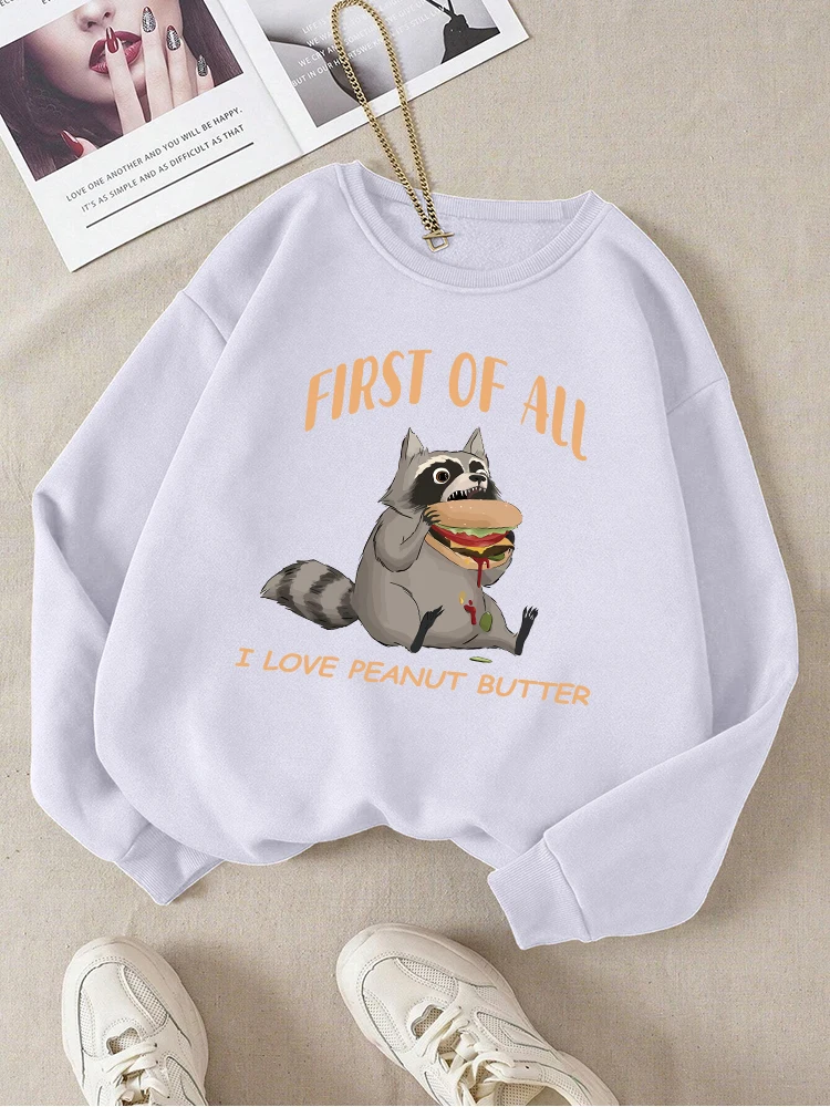 

Cute Animals Eating Hamburgers Print Sweatshirt Women Fashion Round Neck Clothes Vintage Comfortable Sweatshirt Fleece Warm Tops