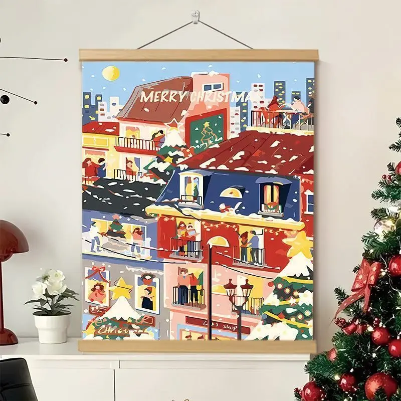 VIKAMA Wall Tapestry Cartoon Christmas Tree Animals Candy Cane Merry Christmas Red Print Winter Holiday Wall Hanging Home Decor