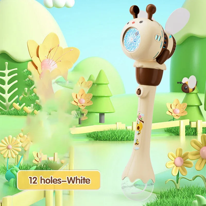 Máquina elétrica de spray de bolhas, marcador de sabão, 12 buracos, abelha, pistola automática de bolhas, soprando verão, praia, ar livre, presente para crianças, brinquedos