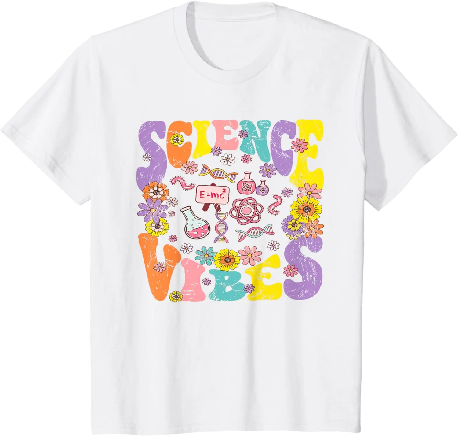 Colorful Science Vibes Retro 1st Day of Back To School Groovy Teacher T-Shirt for Men Women All Seasons Graphic T Shirts