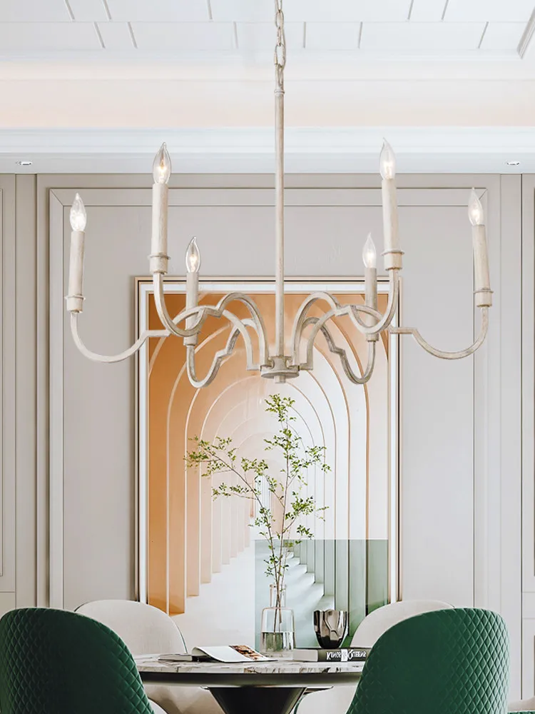 Simple pendant light French countryside antique white guest hall light hotel homestay antique branch shaped pendant light