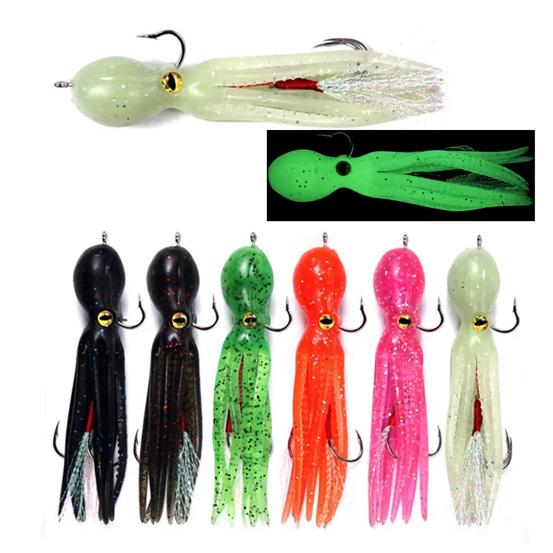 Lead Squid Soft Lure Iron Plate Double Hook 21g/11cm Sea Fishing Glow Trolling Lure False Lure Deep Sea Bass Salmon Trout