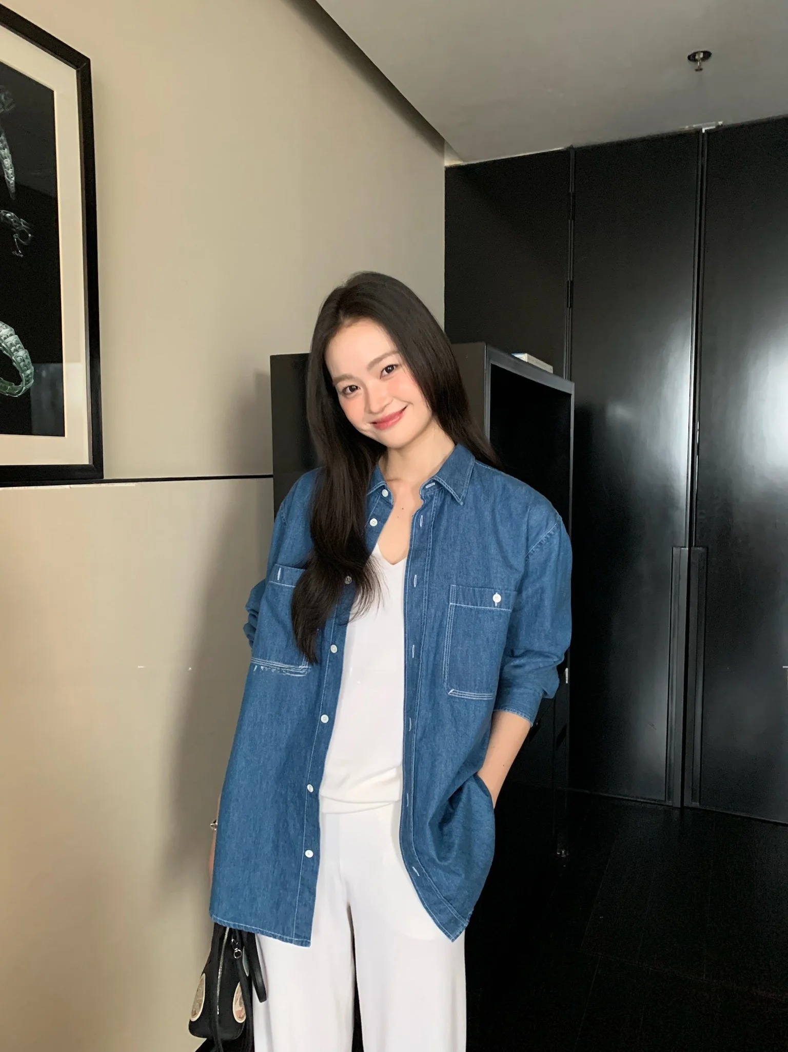 

Lvyezi een Field Classic Summer Thin Soft Ele Loose Long Sve Denim irt Women's Spring Early Morning Faionable