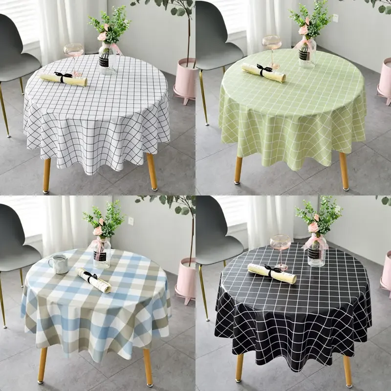 Plaid Table Cloth, Round, Waterproof, Oilproof, Party Tablecloth, Dining Table Decoration, Home, Simple, Diameter 140cm