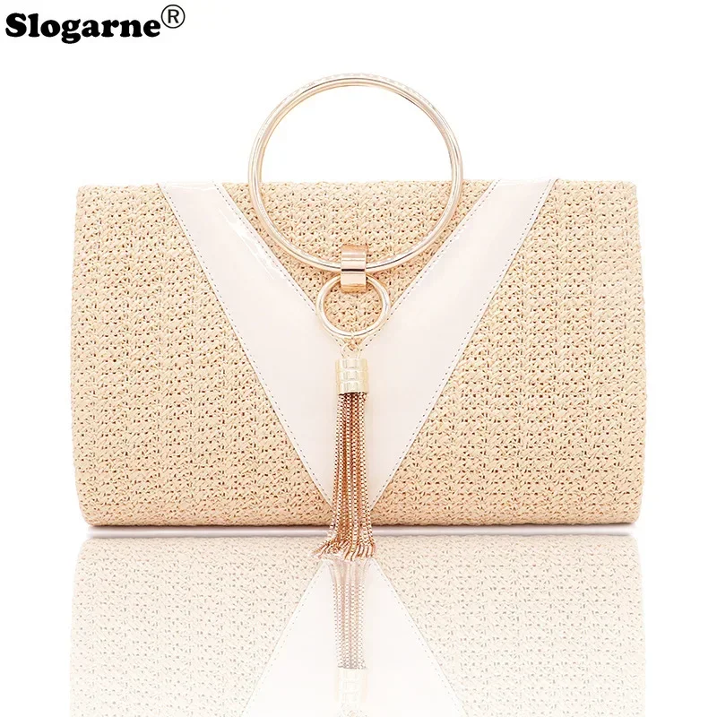 

Модная женская летняя простая сумка-клатч с металлической ручкой, вечерняя сумка с новым дизайном и кисточками, сумка через плечо на цепочке