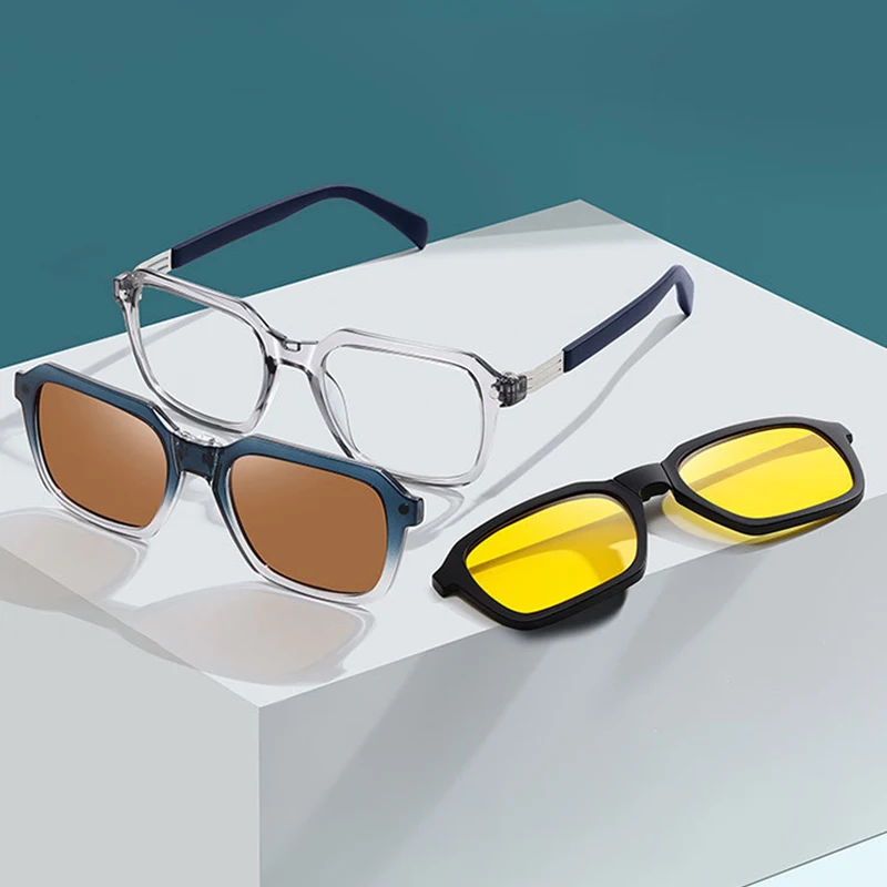Fold Magnet Clip On Glasses Frame Trend Polarized Sunglasses For Men Optical Computer Glasses  Night Vision Lenses UV400